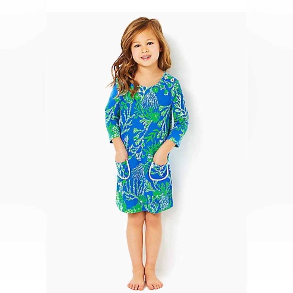 NWT- Lilly Pulitzer Blue Floral Shift Dress with Green and White Accents